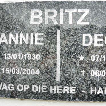 BRITZ Deon 1932-2007 &amp; Sannie 1930-2004
