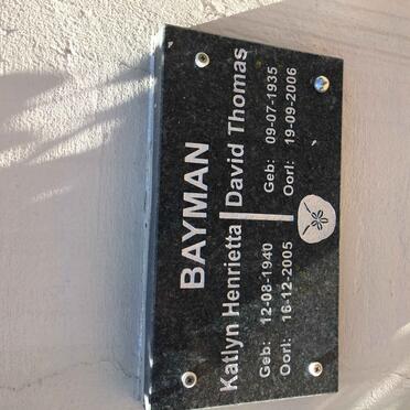 BAYMAN David Thomas 1935-2006 &amp; Katlyn Henrietta 1940-2005