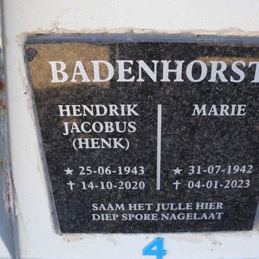 BADENHORST Hendrik 1943-2020 & Marie 1942-2023