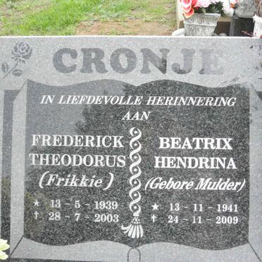 CRONJE Frederick Theodorus 1939-2003 &amp; Beatrix Hendrina MULDER 1941-2009