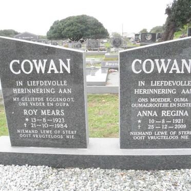 COWAN Roy Mears 1923-1984 &amp; Anna Regina 1921-2009