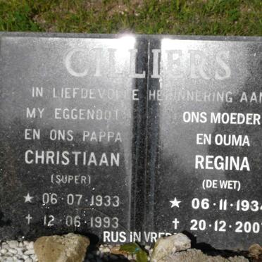 CILLIERS Christiaan 1933-1993 &amp; Regina DE WET 1934-2007