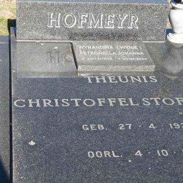 HOFMEYR Theunis Christoffel Stoffberg 1922-1985 &amp; Wynandina Petronella Johanna 1923-2004