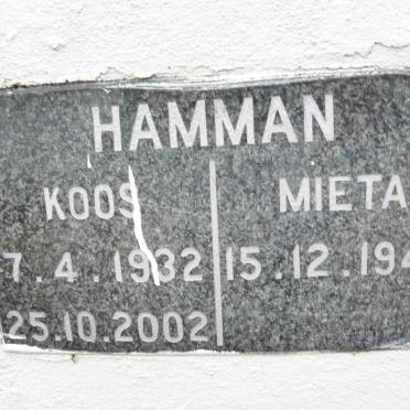 HAMMAN Koos 1932-2002 &amp; Mieta 1942-