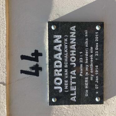 JORDAAN Aletta Johanna nee VAN SCHALKWYK 1914-2011