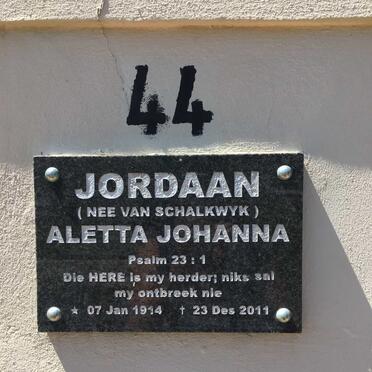 JORDAAN Aletta Johanna nee VAN SCHALKWYK 1914-2011