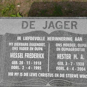 JAGER Wessel Frederick, de 1918-1995 &amp; Hester M.A. 1928-2004