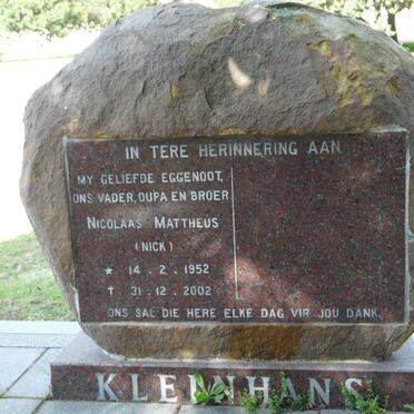 KLEINHANS Nicolaas Mattheus 1952-2002