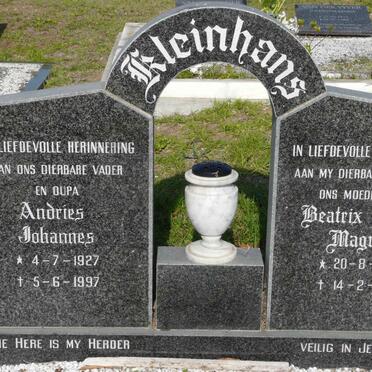 KLEINHANS Andries Johannes 1927-1998 &amp; Beatrix Susanna Magrieta 1933-1996