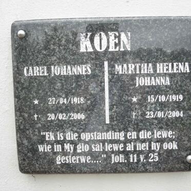 KOEN Carel Johannes 1918-2006 &amp; Martha Helena Johanna 1919-2004