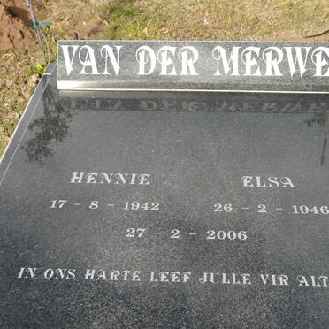 MERWE Hennie, van der 1942-2006 &amp; Elsa 1946-2006