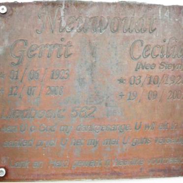 NIEUWOUDT Gerrit 1923-2008 &amp; Cecilia STEYN 1928-2007