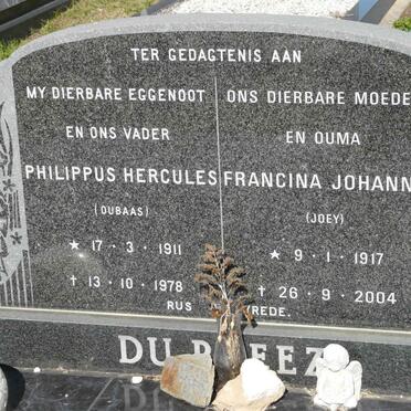 PREEZ Philippus Hercules, du 1911-1978 &amp; Francina Johanna 1917-2004