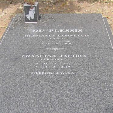 PLESSIS Hermanus Corneluis, du 1940-2010 &amp; Francina Jacoba 1941-2019