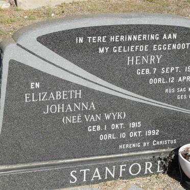 STANFORD Henry 1910-1978 &amp; Elizabeth Johanna VAN WYK 1915-1992