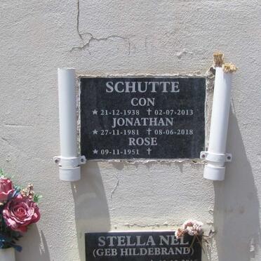 SCHUTTE Con 1938-2013 :: SCHUTTE Jonathan 1981-2018 :: SCHUTTE Rose 1951-