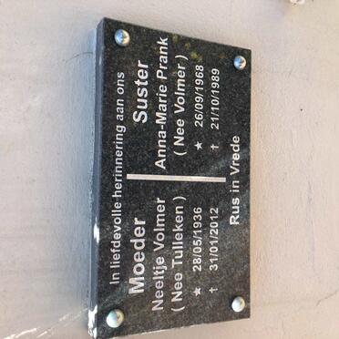 VOLMER Neeltjie nee TULLEKEN 1936-2012 :: PRANK Anna-Marie nee VOLMER 1968-1989