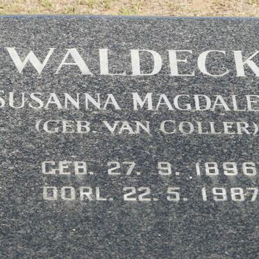 WALDECK Susanna Magdalena neé VAN COLLER 1896-1987