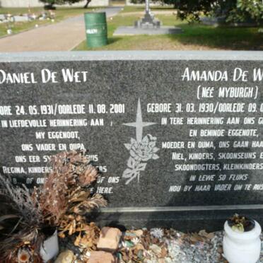WET Daniel, de 1931-2001 &amp; Amanda MYBURG 1930-1998