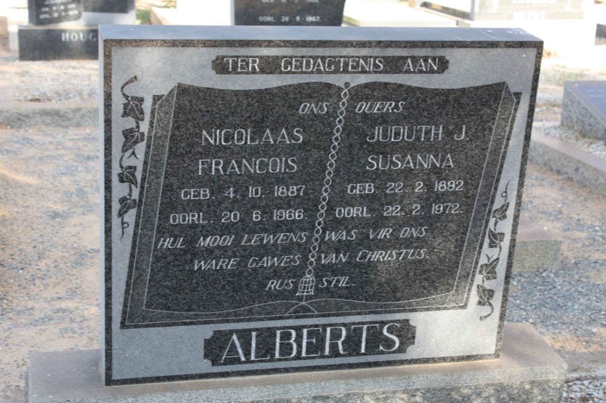 ALBERTS Nicolaas Francois 1887-1966 &amp; Judith J. Susanna 1892-1972