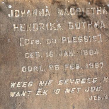 BOTHMA Johanna Magrieta Hendrika nee DU PLESSIS  1884-1957