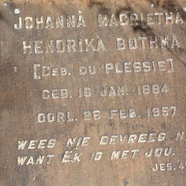 BOTHMA Johanna Magrieta Hendrika nee DU PLESSIS  1884-1957