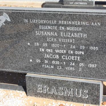 ERASMUS Jacob Cloete 1930-1987 &amp; Susanna Elizabeth VISSER 1920-1985