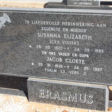 ERASMUS Jacob Cloete 1930-1987 &amp; Susanna Elizabeth VISSER 1920-1985