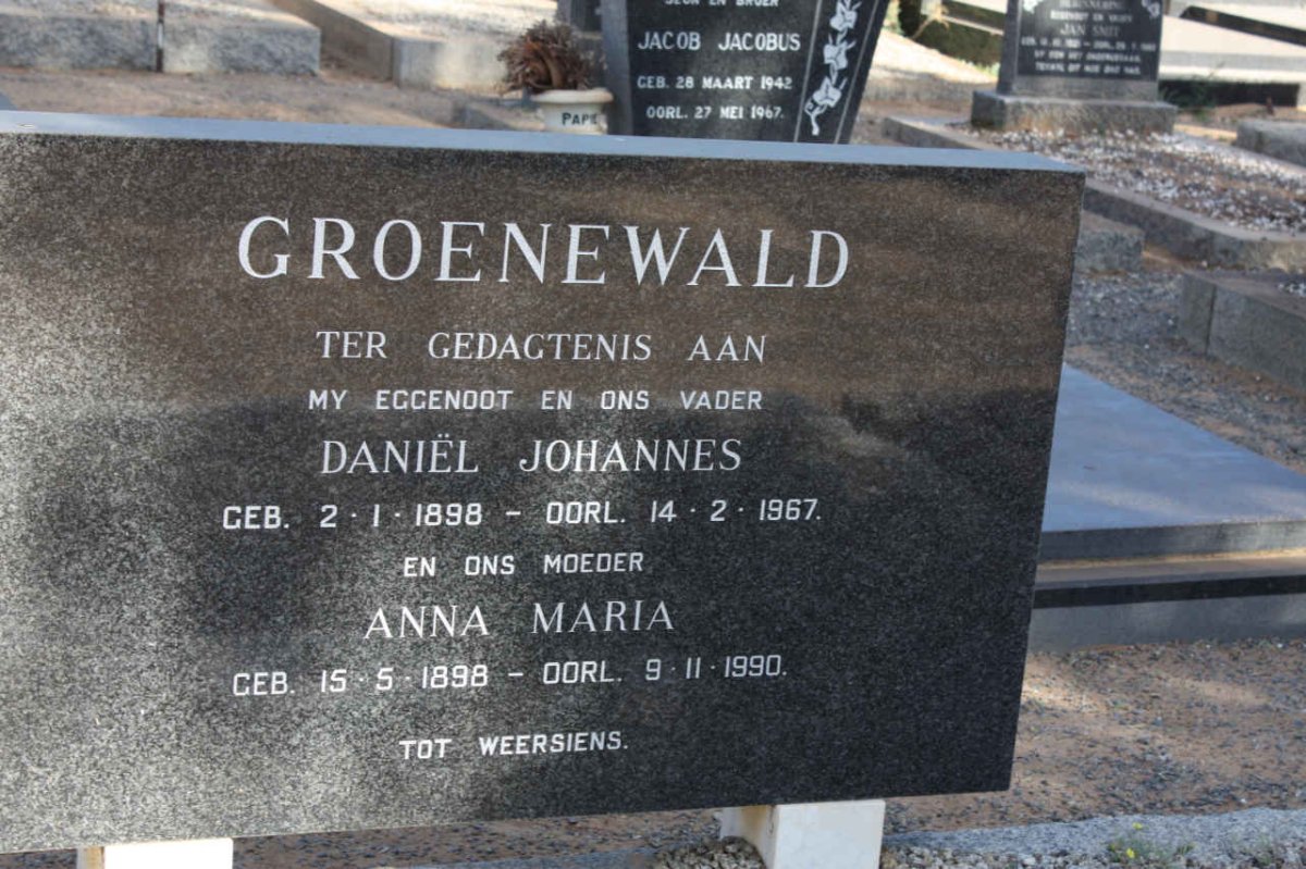 GROENEWALD Daniel Johannes 1898-1967 Anna Maria 1898-1990