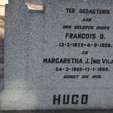 HUGO Francois D. 1877-1928 &amp; Margaretha J. VILJOEN 1882-1950