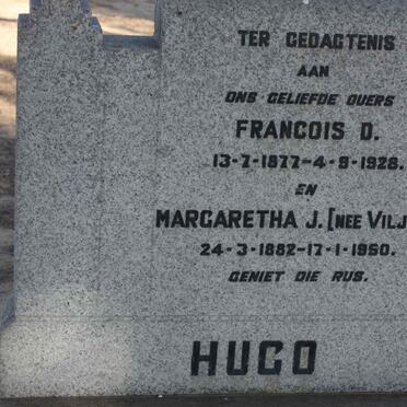 HUGO Francois D. 1877-1928 &amp; Margaretha J. VILJOEN 1882-1950