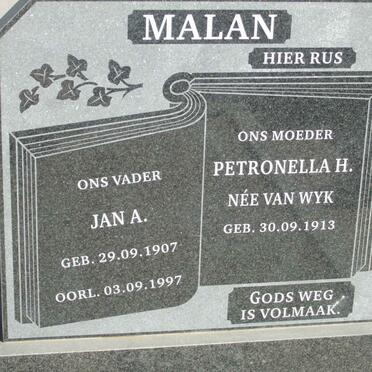 MALAN Jan A. 1907-1997 &amp; Petronella H. VAN WYK 1913-