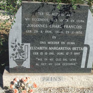 PRINS Johannes Charl Francois 1906-1974 &amp; Elizabeth Margaretha 1911-1997