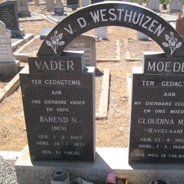 WESTHUIZEN Barend N.van der 1907-1975 &amp; Gloudina M.G. EYGELAAR 1912-1968
