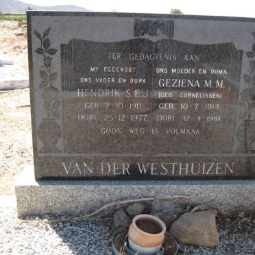 WESTHUIZEN Hendrik S.E.J., van der 1911-1977 &amp; Geziena M.M. CORNELISSEN 1914-1981