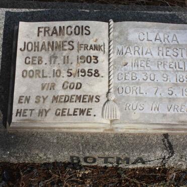 BOTMA Francois Johannes 1903-1958 &amp; Clara Maria Hester PFEIL 1898-1981