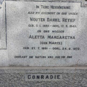 CONRADIE Wouter Daniel Retief 1885-1949 &amp; Aletta Margaretha MAREE 1891-1972