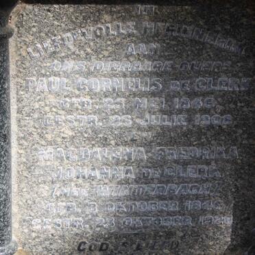 CLERK Paul Cornelis, de 1846-1900 &amp; Magdalena Fredrika Johanna WINTERBACH 1846-1928