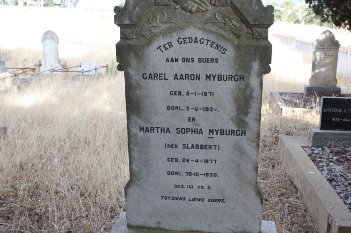 MYBURGH Carel Aaron 1871-192? &amp; Martha Sophia SLABBERT 1877-1937