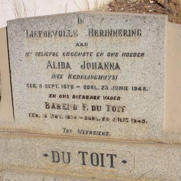 TOIT Barend F., du 187?-1945 &amp; Alida Johanna REDELINGHUYS 1876-1945