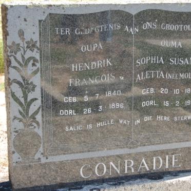 CONRADIE Hendrik Francois 1840-1896 &amp; Sophia Susanna Aletta MOLLER 1844-1932