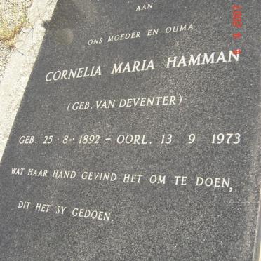 HAMMAN Cornelia Maria nee VAN DEVENTER 1892-1973