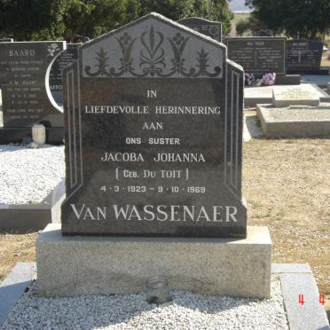 WASSENAER Jacoba Johanna, van nee DU TOIT 1923-1969