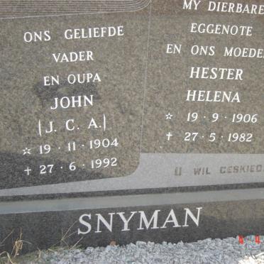 SNYMAN J.C.A. 1904-1992 &amp; Hester Helena 1906-1982