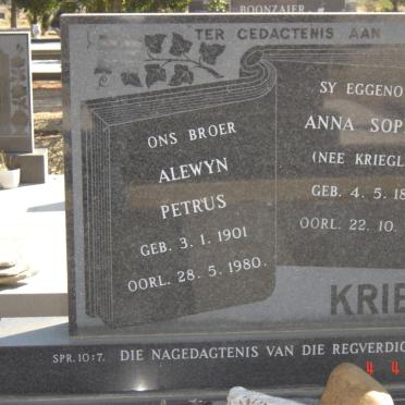 KRIEL Alewyn Petrus 1901-1980 &amp; Anna Sophia KRIEGLER 1892-1983