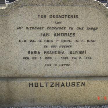 HOLTZHAUSEN Jan Andries 1885-1958 &amp; Maria Francina OLIVIER 1888-1975