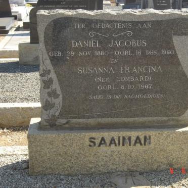 SAAIMAN Daniel Jacobus 1880-1960 &amp; Susanna Francina LOMBARD -1967