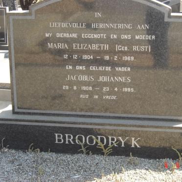 BROODRYK Jacobus Johannes 1908-1995 &amp; Maria Elizabeth RUST 1904-1969