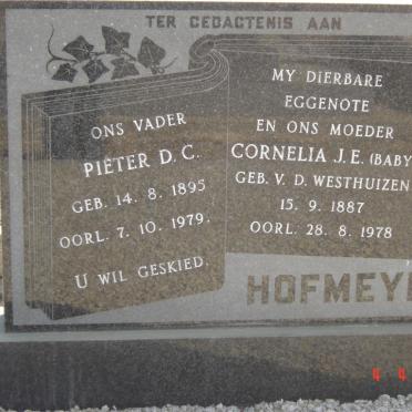 HOFMEYR Pieter D.C. 1895-1979 &amp; Cornelia J.E. V.D. WESTHUIZEN 1887-1978