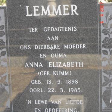 LEMMER Anne Elizabeth nee KUMM 1898-1985